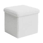 Σκαμπό-μπαούλο Crystal μπουκλέ ύφασμα σε ivory απόχρωση