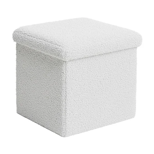 Σκαμπό-μπαούλο Crystal μπουκλέ ύφασμα σε ivory απόχρωση