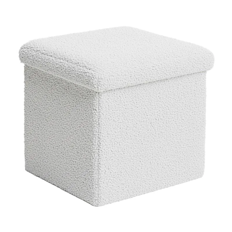 257-000041 Σκαμπό-μπαούλο Crystal μπουκλέ ύφασμα σε ivory απόχρωση - Image 1