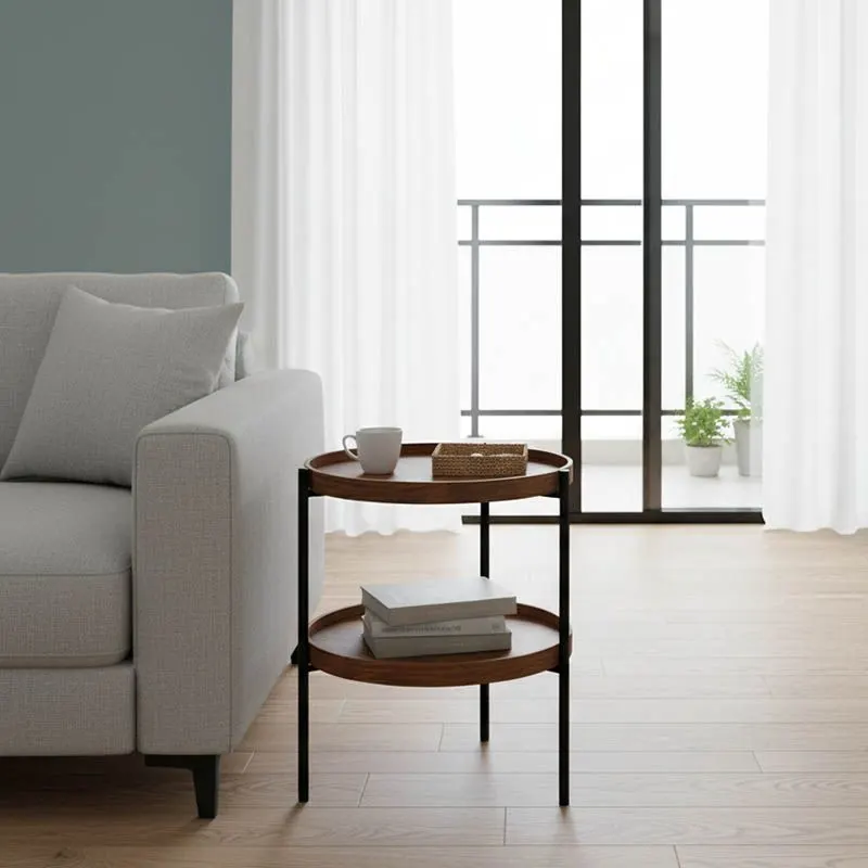 260-000020 Βοηθητικό τραπέζι Portogie mdf καρυδί-μέταλλο μαύρο - Image 1