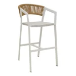 Σκαμπό μπαρ αλουμινίου Phoenix στοιβαζόμενo λευκός σκελετός-textilene φυσικό rattan