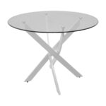 Τραπέζι Antoro γυαλί και μεταλλικά πόδια σε λευκή απόχρωση Φ100x75εκ