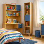 Ξύλινη Βιβλιοθήκη Sailor Μονή με Μπλε Πορτάκι