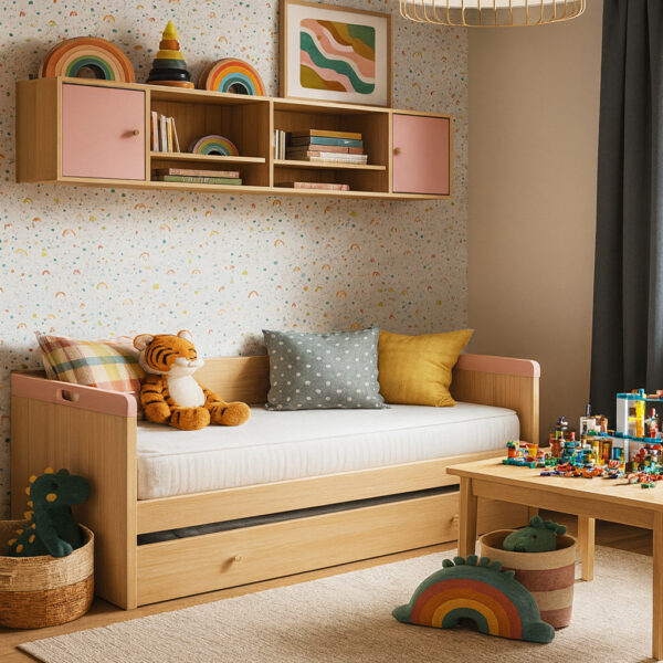 Εταζέρα Καναπέ Blossom Ξύλινη με Ροζ Ντουλάπια – Κομψή & Πρακτική Λύση Οργάνωσης