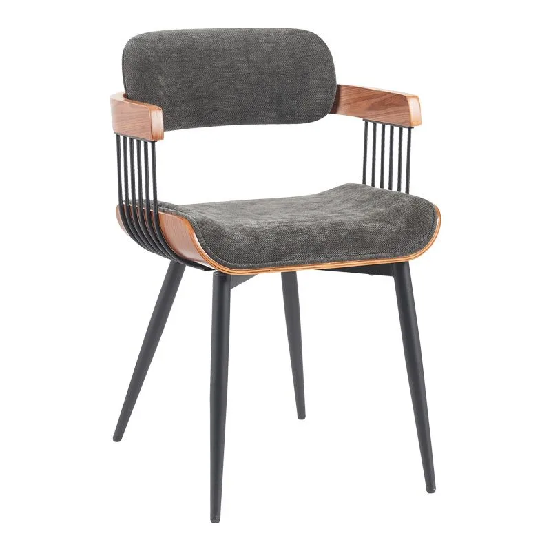 332-000029 Πολυθρόνα Cameo μέταλλο μαύρο-καρυδί ξύλο-ανθρακί ύφασμα 53x49.5x75.5εκ - Image 1