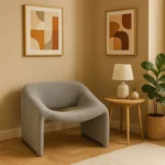 Πολυθρόνα Clous μπουκλέ ύφασμα σε ανοιχτή γκρι απόχρωση - Image 3