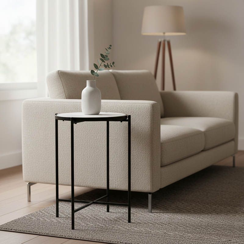 352-000002 Βοηθητικό τραπεζάκι σαλονιού Luxere μαύρο μέταλλο-λευκό μαρμάρου - Image 1