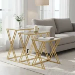 Τραπέζια σαλονιού σετ 3τεμ Pitche χρυσό μέταλλο-γυαλί