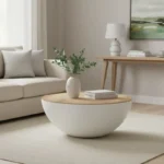 Τραπέζι σαλονιού Coffelty μασίφ ξύλο ακακίας - λευκό μέταλλο