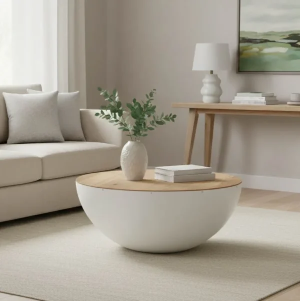 Τραπέζι σαλονιού Coffelty μασίφ ξύλο ακακίας - λευκό μέταλλο