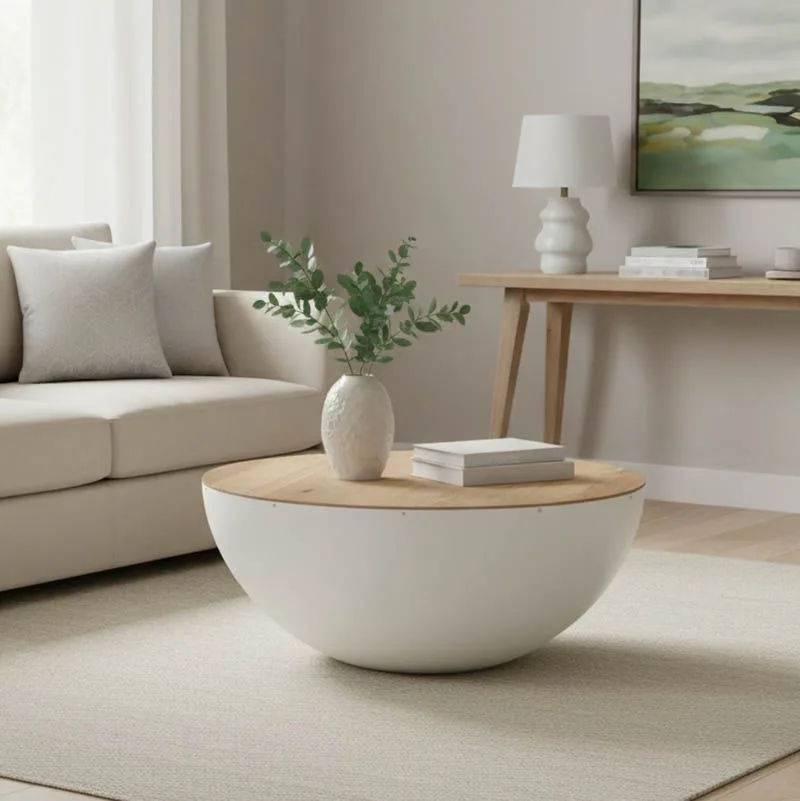 372-000015_1 Τραπέζι σαλονιού Coffelty μασίφ ξύλο ακακίας - λευκό μέταλλο - Image 1