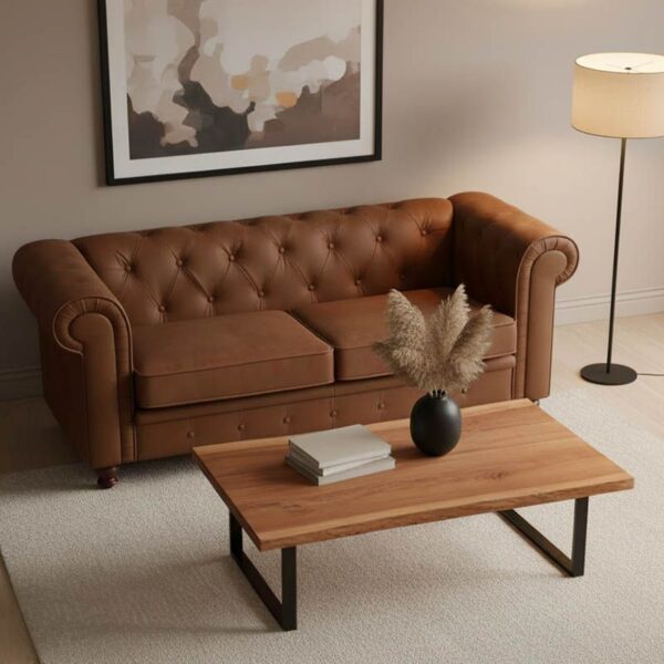 Τραπέζι σαλονιού Miles μασίφ ξύλο ακακίας πάχους 3.7-4εκ σε καρυδί απόχρωση με μαύρα μεταλλικά πόδια