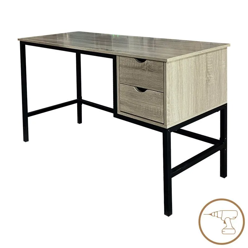 374-000004 Γραφείο εργασίας Ramen σε sonoma απόχρωση με μαύρα μεταλλικά πόδια - Image 1