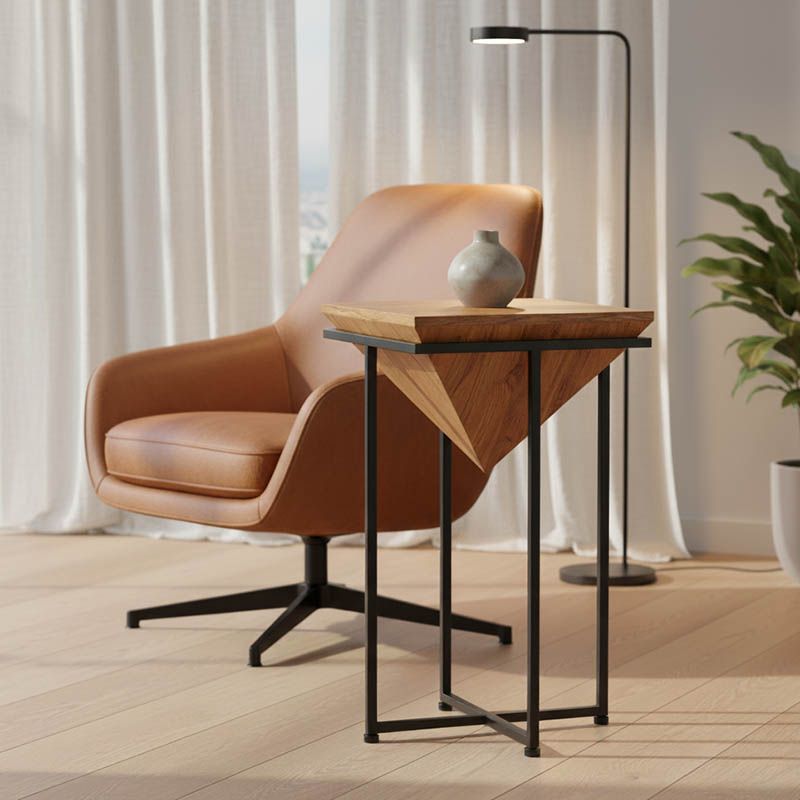 379-000022 Βοηθητικό τραπέζι Miles ΙΙ μασίφ ξύλο ακακίας σε φυσική απόχρωση με μαύρα μεταλλικά πόδια - Image 1