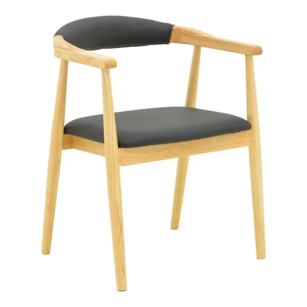 Πολυθρόνα Sandi rubberwood σε φυσική απόχρωση με μαύρο pu μαξιλάρι 50x60x80εκ