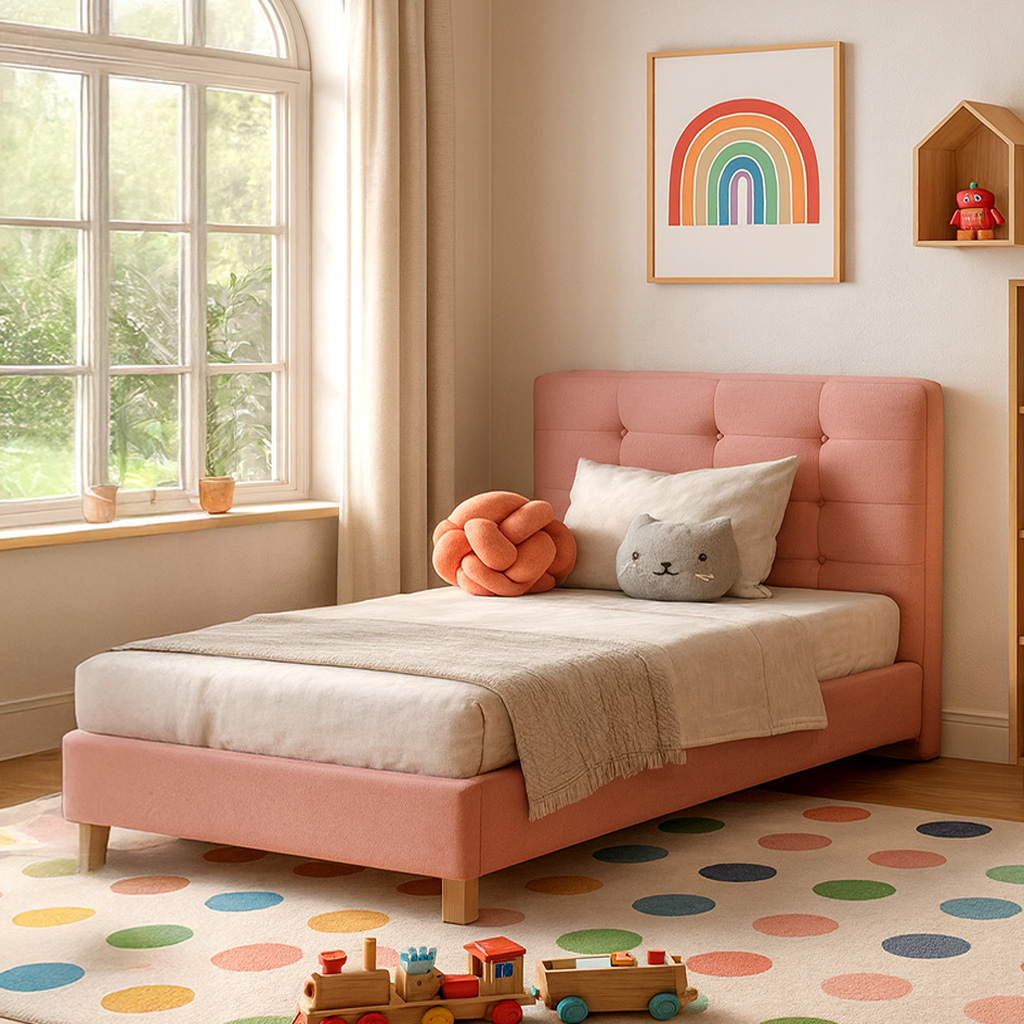 64 krevati Μονό Κρεβάτι Blush με Ταπετσαρία Ροζ – Κομψός και Λειτουργικός Σχεδιασμός - Image 1