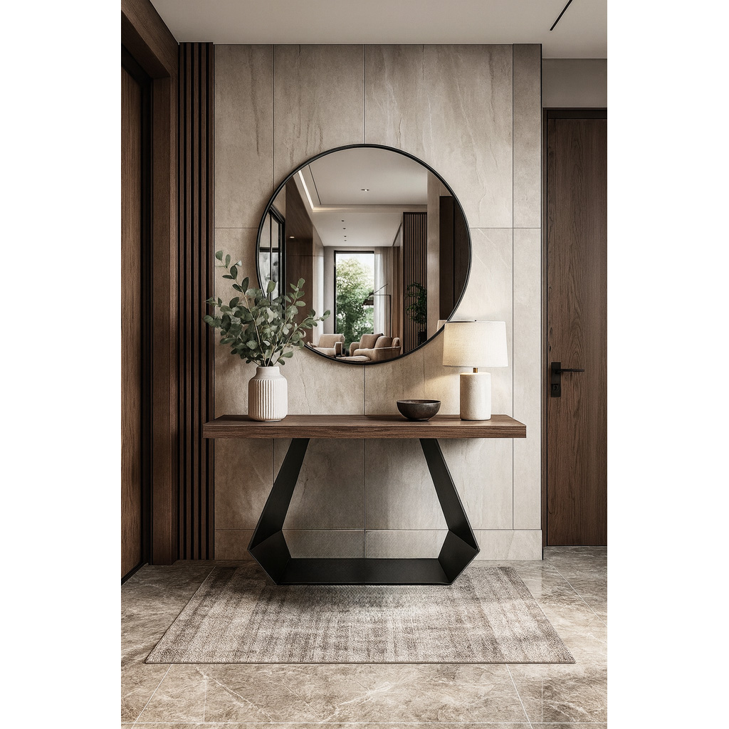 7763 ΕΠΙΠΛΟ ΕΙΣΟΔΟΥ STRUMMY ΜΕ ΜΕΤΑΛΛΙΚΗ ΒΑΣΗ KAI ΕΠΙΦΑΝΕΙΑ ΜΕΛΑΜΙΝΗΣ ΣΕ ΣΚΟΥΡΟ ΚΑΦΕ - Image 1