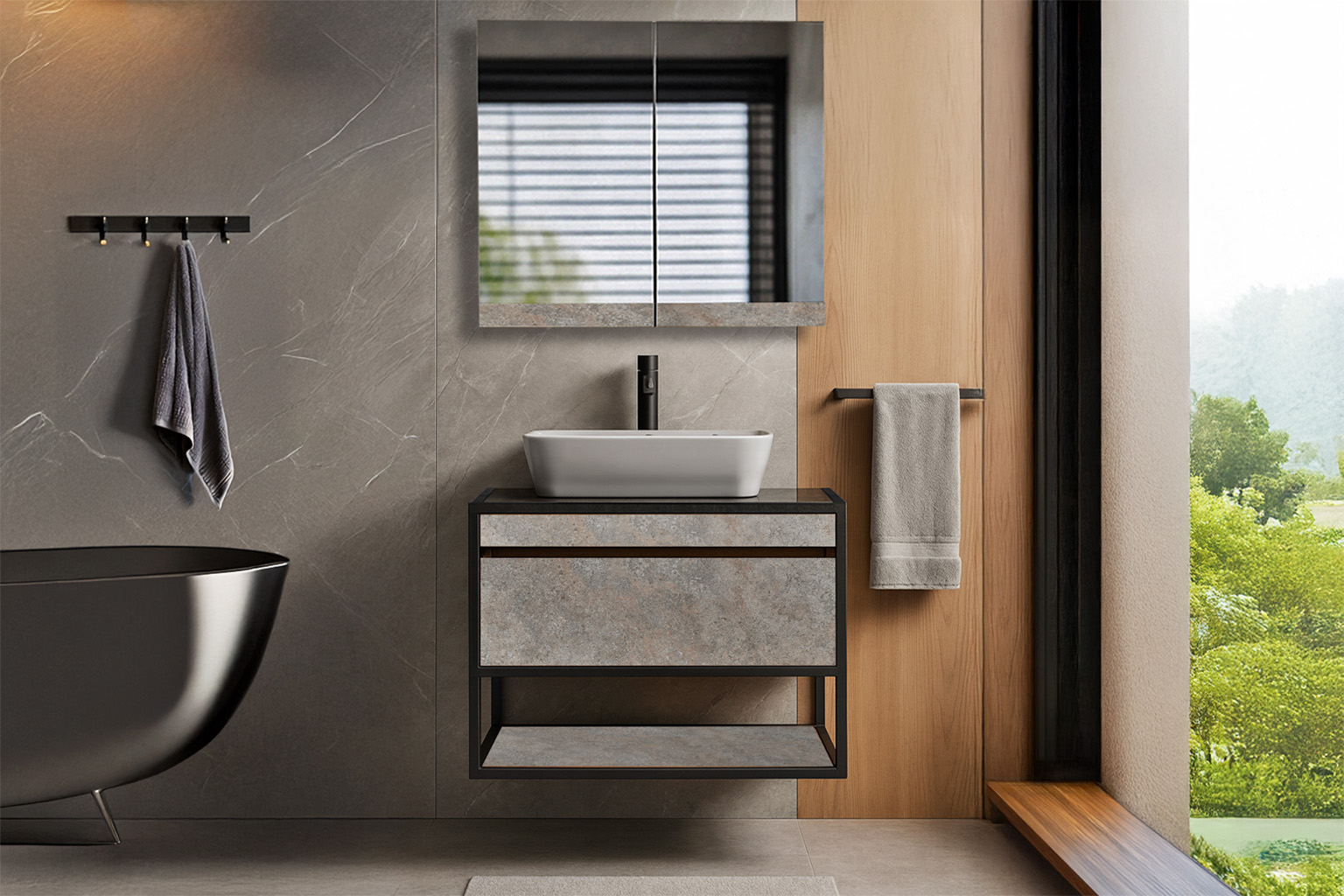 80 Rafi K540 DECOR ΕΠΙΠΛΟ ΜΠΑΝΙΟΥ K540 CARTESIO 80 cm ΣΕ ΑΠΟΧΡΩΣΗ ΣΚΟΥΡΟΥ ΤΣΙΜΕΝΤΟΥ - Image 1