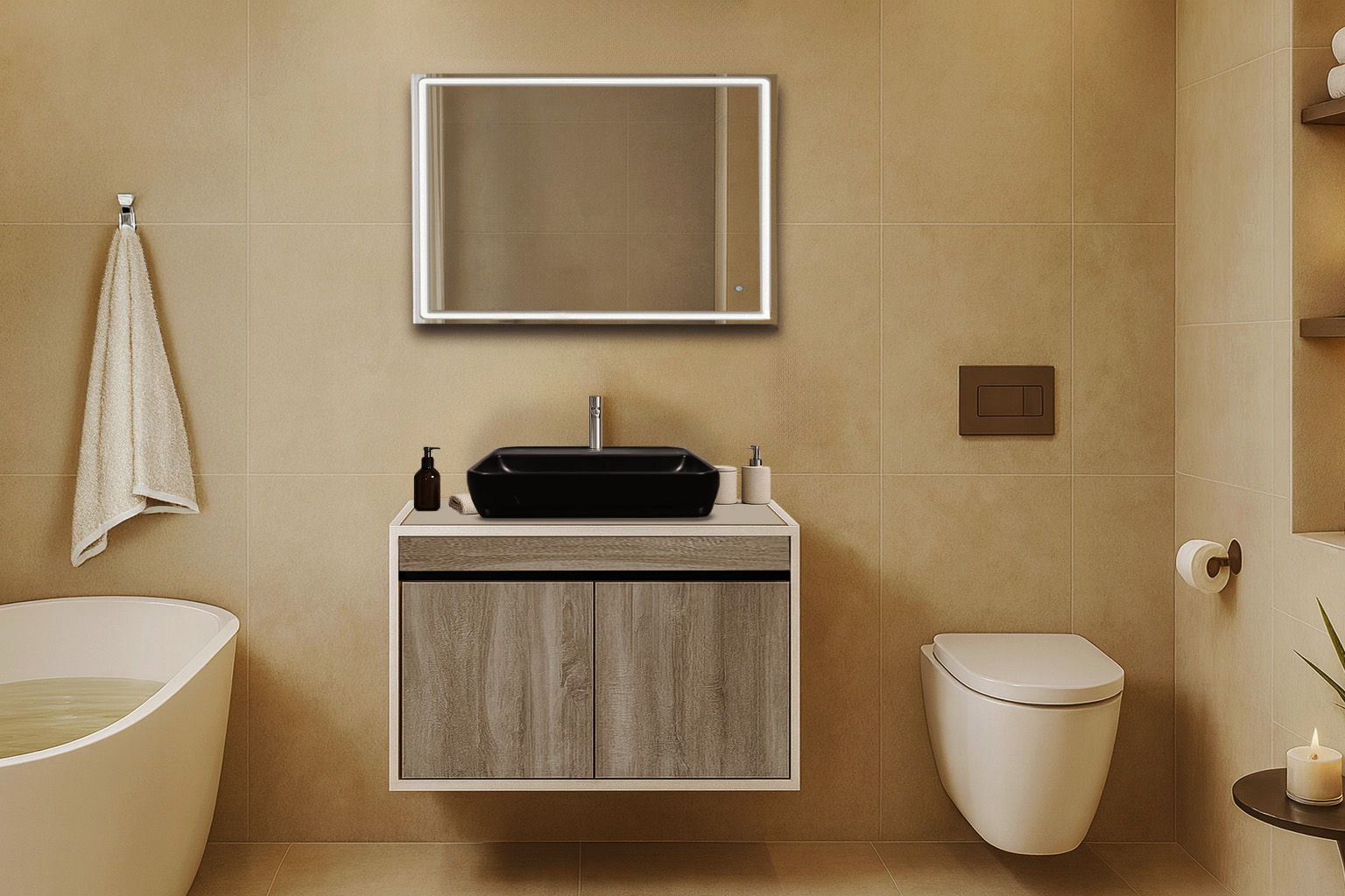 90 Ntoylapi 5194 1039 Beige DECOR ΕΠΙΠΛΟ ΜΠΑΝΙΟΥ 5194 RIGHELLO 90 cm ΣΕ ΑΝΟΙΧΤΗ ΑΠΟΧΡΩΣΗ ΞΥΛΟΥ - Image 1