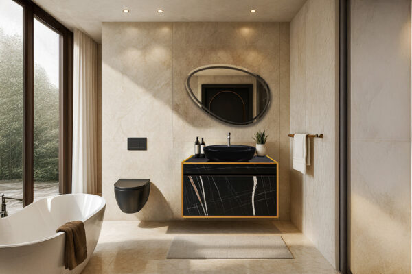 ΕΠΙΠΛΟ ΜΠΑΝΙΟΥ 7767 GOLD RIGHELLO 90 cm ΣΕ ΟΨΗ ΜΑΥΡΟΥ ΜΑΡΜΑΡΟΥ