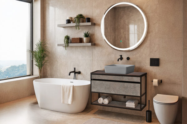 ΕΠΙΠΛΟ ΜΠΑΝΙΟΥ K540 CARTESIO 90 cm ΣΕ ΑΠΟΧΡΩΣΗ ΣΚΟΥΡΟ ΤΣΙΜΕΝΤΟ