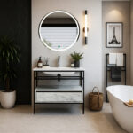 ΕΠΙΠΛΟ ΜΠΑΝΙΟΥ ZENOS 7775 ΠΛΑΤΟΥΣ 100 cm ΣΕ ΟΨΗ ΛΕΥΚΟΥ ΜΑΡΜΑΡΟΥ ΜΕ ΓΚΡΙ ΝΕΡΑ