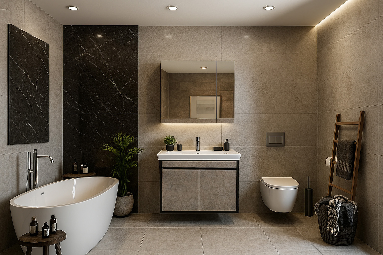 Bath1 K5540 with mirror 2 ΕΠΙΠΛΟ ΜΠΑΝΙΟΥ K540-SENSA 70 cm ΣΕ ΟΨΗ ΣΚΟΥΡΟ ΤΣΙΜΕΝΤΟ - Image 1