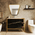 ΕΠΙΠΛΟ ΜΠΑΝΙΟΥ 7767 GOLD-RETRO 100 cm ΜΕ ΡΑΦΙΑ ΣΕ ΟΨΗ ΜΑΥΡΟ ΜΑΡΜΑΡΟ