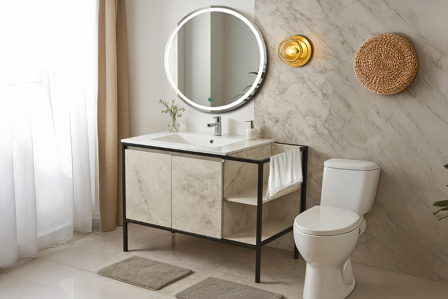 Bath2 7775 2 ΕΠΙΠΛΟ ΜΠΑΝΙΟΥ 7775-RETRO 100 cm ΜΕ ΡΑΦΙΑ ΣΕ ΟΨΗ ΛΕΥΚΟ ΜΑΡΜΑΡΟ ΜΕ ΓΚΡΙ ΝΕΡΑ - Image 1