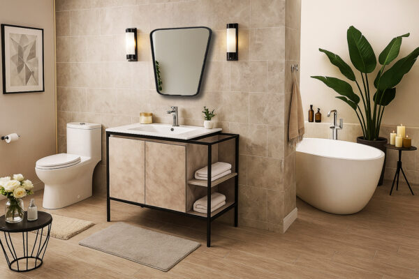 ΕΠΙΠΛΟ ΜΠΑΝΙΟΥ K538-RETRO 100 cm ΜΕ ΡΑΦΙΑ ΣΕ ΟΨΗ ΑΝΟΙΧΤΟ ΤΣΙΜΕΝΤΟ