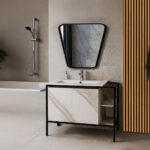 ΕΠΙΠΛΟ ΜΠΑΝΙΟΥ RETRO-PROGETTO 100 cm ΜΕ ΡΑΦΙΑ ΣΕ ΟΨΗ ΛΕΥΚΟ ΜΑΡΜΑΡΟ ΜΕ ΜΠΕΖ ΝΕΡΑ