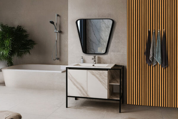 ΕΠΙΠΛΟ ΜΠΑΝΙΟΥ RETRO-PROGETTO 100 cm ΜΕ ΡΑΦΙΑ ΣΕ ΟΨΗ ΛΕΥΚΟ ΜΑΡΜΑΡΟ ΜΕ ΜΠΕΖ ΝΕΡΑ