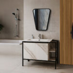 ΕΠΙΠΛΟ ΜΠΑΝΙΟΥ RETRO-PROGETTO 80 cm ΜΕ ΡΑΦΙΑ ΟΨΗ ΛΕΥΚΟ ΜΑΡΜΑΡΟ ΜΕ ΜΠΕΖ ΝΕΡΑ