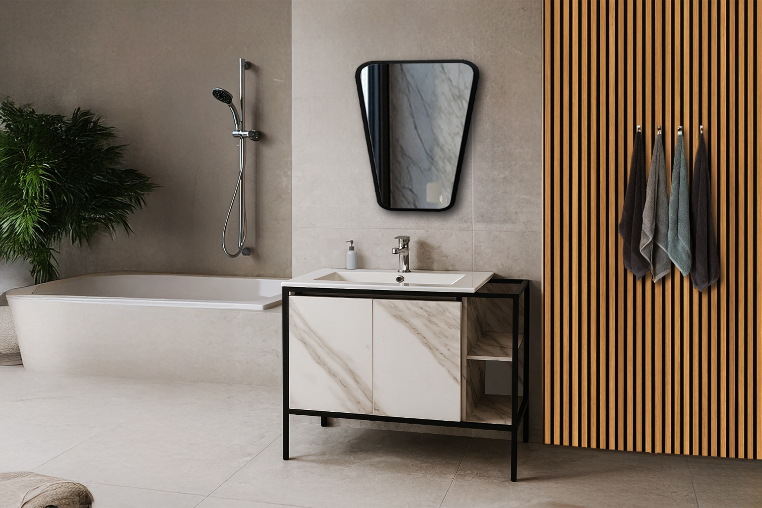 Bath2 Progetto 2 ΕΠΙΠΛΟ ΜΠΑΝΙΟΥ RETRO-PROGETTO 80 cm ΜΕ ΡΑΦΙΑ ΟΨΗ ΛΕΥΚΟ ΜΑΡΜΑΡΟ ΜΕ ΜΠΕΖ ΝΕΡΑ - Image 1