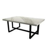 ΤΡΑΠΕΖΙ ΣΑΛΟΝΙΟΥ ERNEST ΣΕ ΛΕΥΚΟ ΜΑΡΜΑΡΟ ΜΕ ΜΠΕΖ ΝΕΡΑ ΚΑΙ ΜΑΥΡΗ ΜΕΤΑΛΛΙΚΗ ΒΑΣΗ - Image 3