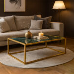 ΤΡΑΠΕΖΙ ΣΑΛΟΝΙΟΥ MARBELLA ΜΕ ΕΠΙΦΑΝΕΙΑ ΑΠΟ ΠΛΑΚΑΚΙ ΣΕ ΟΨΗ ΠΡΑΣΙΝΟΥ ΜΑΡΜΑΡΟΥ ΜΕ ΧΡΥΣΗ ΜΕΤΑΛΛΙΚΗ ΒΑΣΗ