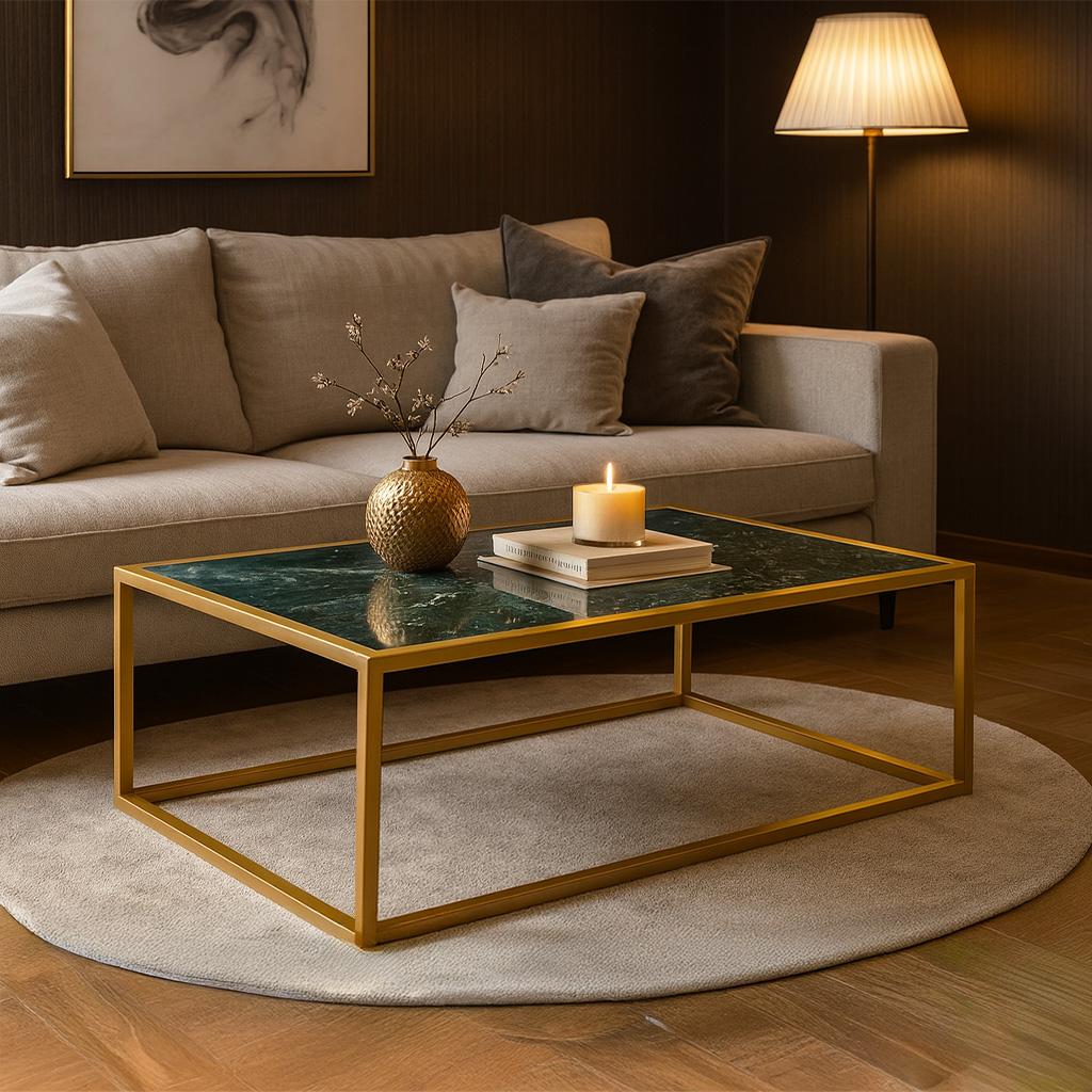 Gold Gb DECOR ΤΡΑΠΕΖΙ ΣΑΛΟΝΙΟΥ MARBELLA ΜΕ ΕΠΙΦΑΝΕΙΑ ΑΠΟ ΠΛΑΚΑΚΙ ΣΕ ΟΨΗ ΠΡΑΣΙΝΟΥ ΜΑΡΜΑΡΟΥ ΜΕ ΧΡΥΣΗ ΜΕΤΑΛΛΙΚΗ ΒΑΣΗ - Image 1