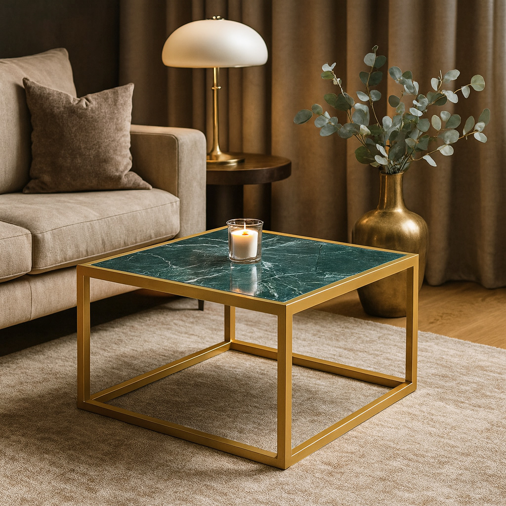 Gold Green DECOR ΤΡΑΠΕΖΙ ΣΑΛΟΝΙΟΥ SIMPLY ΜΕ ΕΠΙΦΑΝΕΙΑ ΑΠΟ ΠΛΑΚΑΚΙ ΣΕ ΟΨΗ ΠΡΑΣΙΝΟΥ ΜΑΡΜΑΡΟΥ - Image 1