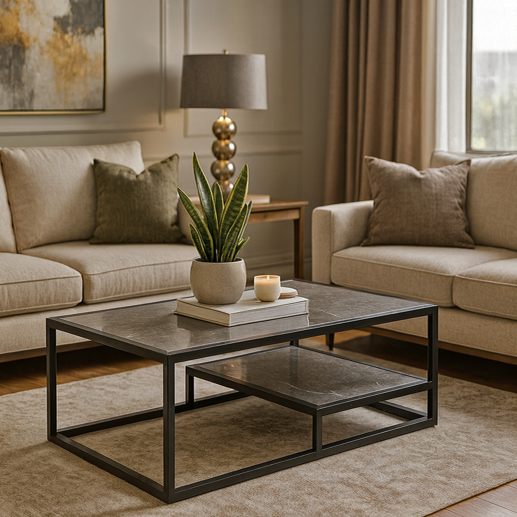 Gray Marble Decor ΤΡΑΠΕΖΙ ΣΑΛΟΝΙΟΥ HIDDY ΜΕ ΕΠΙΦΑΝΕΙΑ ΑΠΟ ΠΛΑΚΑΚΙ ΣΕ ΟΨΗ ΓΚΡΙ ΜΑΡΜΑΡΟΥ - Image 1