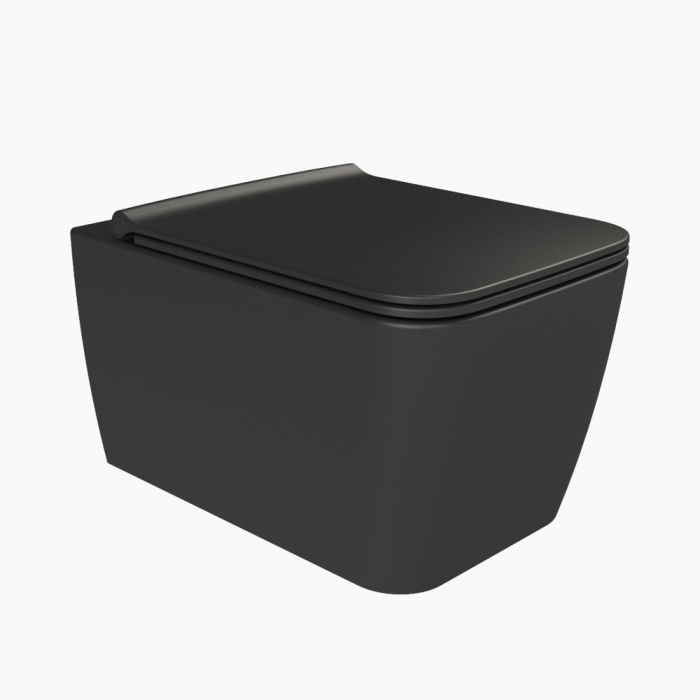 Hera wc Black-700x700 Λεκάνη Κρεμαστή Πορσελάνης Cerastyle Hera Rimless 019707-w-97 Ματ Μαύρο Σετ - Image 1