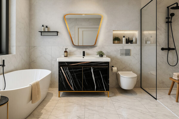 ΕΠΙΠΛΟ ΜΠΑΝΙΟΥ 7767-LOTUS 100 cm ΜΕ ΟΨΗ ΜΑΥΡΟΥ ΜΑΡΜΑΡΟΥ ΜΕ ΒΑΣΗ ΑΛΟΥΜΙΝΙΟΥ