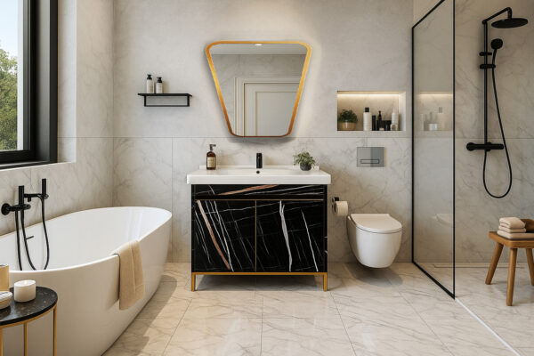 ΕΠΙΠΛΟ ΜΠΑΝΙΟΥ 7767-LOTUS 80 cm ΜΕ ΟΨΗ ΜΑΥΡΟΥ ΜΑΡΜΑΡΟΥ ΜΕ ΒΑΣΗ ΑΛΟΥΜΙΝΙΟΥ