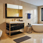 ΕΠΙΠΛΟ ΜΠΑΝΙΟΥ 7767 GOLD-NARCISO 70 cm ΣΕ ΟΨΗ ΜΑΥΡΟΥ ΜΑΡΜΑΡΟΥ ΜΕ ΡΑΦΙ