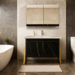 ΕΠΙΠΛΟ ΜΠΑΝΙΟΥ 7767 GOLD-PRESTIGIA 100 cm ΜΕ ΒΑΣΕΙΣ ΣΤΑ ΠΛΑΓΙΑ ΣΕ ΟΨΗ ΜΑΥΡΟΥ ΜΑΡΜΑΡΟΥ