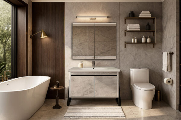 ΕΠΙΠΛΟ ΜΠΑΝΙΟΥ 7775 PRESTIGIA 100 cm ΜΕ ΒΑΣΕΙΣ ΣΤΟ ΠΑΛΙ ΣΕ ΟΨΗ ΜΑΡΜΑΡΟΥ ΜΕ ΓΚΡΙ ΝΕΡΑ