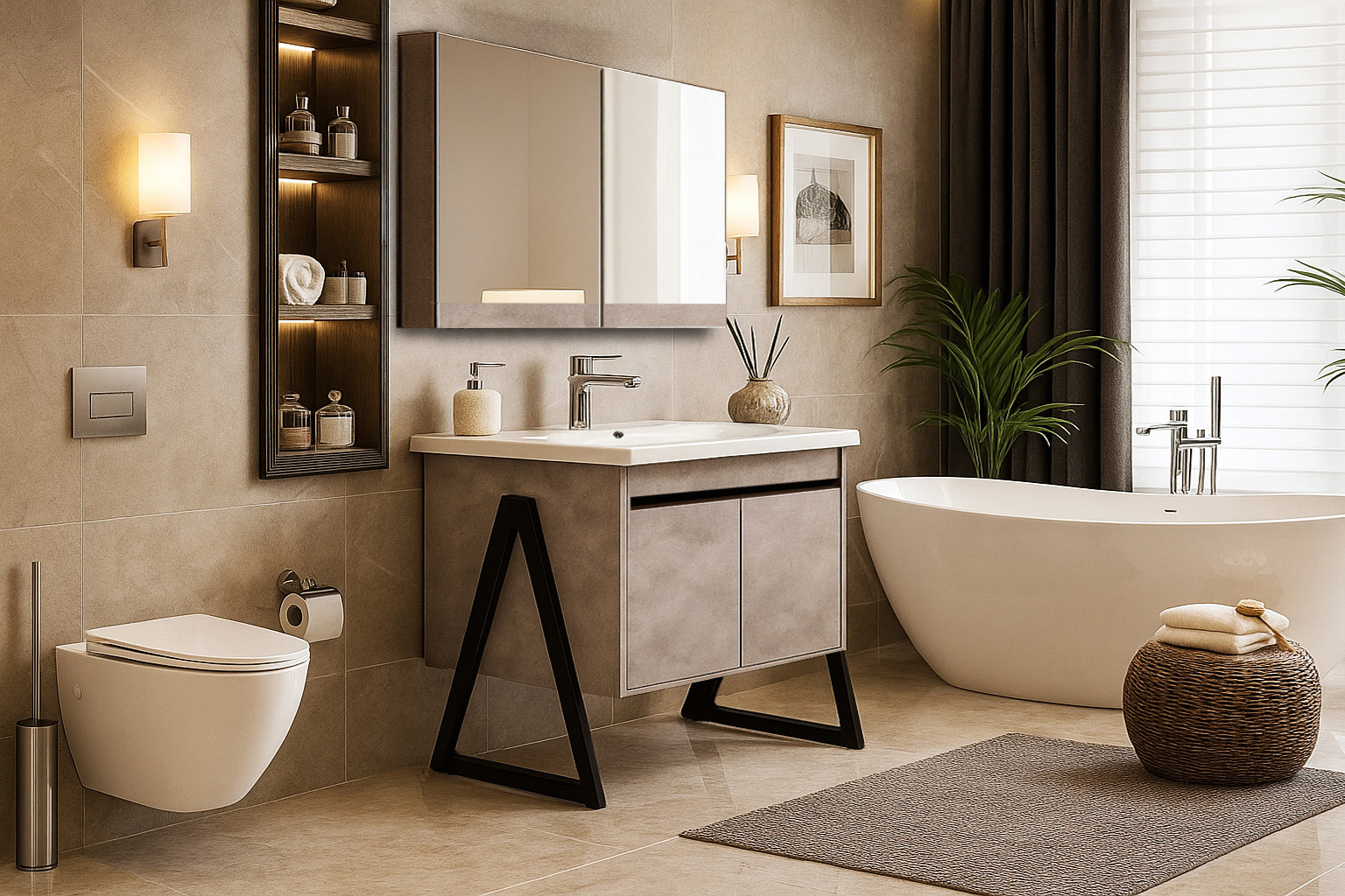 MevaseisPlai K538 100 ΕΠΙΠΛΟ ΜΠΑΝΙΟΥ K-538 PRESTIGIA 100 cm ΜΕ ΒΑΣΕΙΣ ΣΤΟ ΠΛΑΙ ΣΕ ΟΨΗ ΑΝΟΙΧΤΟΥ ΤΣΙΜΕΝΤΟΥ - Image 1