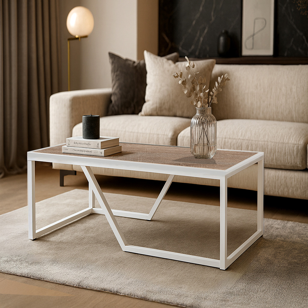 Multi 5194 ΤΡΑΠΕΖΙ ΣΑΛΟΝΙΟΥ MULTI ΜΕ ΕΠΙΦΑΝΕΙΑ ΑΠΟ ΜΕΛΑΜΙΝΗ ΣΕ ΑΝΟΙΧΤΗ ΑΠΟΧΡΩΣΗ ΚΑΙ ΛΕΥΚΟ ΜΕΤΑΛΛΙΚΟ ΣΚΕΛΕΤΟ - Image 1