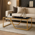 ΤΡΑΠΕΖΙ ΣΑΛΟΝΙΟΥ MULTI ΜΕ ΕΠΙΦΑΝΕΙΑ ΑΠΟ ΜΕΛΑΜΙΝΗ ΣΕ ΜΑΥΡΟ ΜΑΡΜΑΡΟ ΧΡΩΜΑ ΚΑΙ ΧΡΥΣΟ ΜΕΤΑΛΛΙΚΟ ΣΚΕΛΕΤΟ