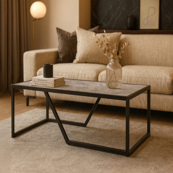 ΤΡΑΠΕΖΙ ΣΑΛΟΝΙΟΥ MULTI ΜΕ ΕΠΙΦΑΝΕΙΑ ΑΠΟ ΜΕΛΑΜΙΝΗ ΜΕ ΟΨΗ ΤΣΙΜΕΝΤΟΥ ΣΕ ΑΝΟΙΧΤΟ ΧΡΩΜΑ ΚΑΙ ΜΑΥΡΟ ΜΕΤΑΛΛΙΚΟ ΣΚΕΛΕΤΟ