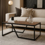 ΤΡΑΠΕΖΙ ΣΑΛΟΝΙΟΥ MULTI ΜΕ ΕΠΙΦΑΝΕΙΑ ΑΠΟ ΜΕΛΑΜΙΝΗ ΣΕ ΚΑΡΥΔΙ ΑΠΟΧΡΩΣΗ ΚΑΙ ΜΑΥΡΟ ΜΕΤΑΛΛΙΚΟ ΣΚΕΛΕΤΟ